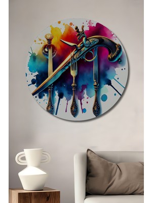 Özgürce Sulu Boya Görünümlü Ahşap Yuvarlak Dekoratif Tablo, Salon ve Ofis Için