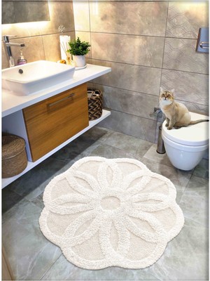 PremiumPort Yumuşak ve Emici Pamuk Tafting Banyo Paspası, 100X100 cm Krem