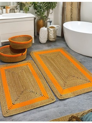 PremiumPort Jüt Banyo Paspası 4'lü Set, Çift Taraflı Dayanıklı ve Dekoratif