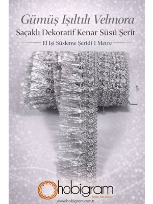 Özgürce Parlak Gümüş Işıltılı Velmora Saçaklı Dekoratif Şerit 5 Metre