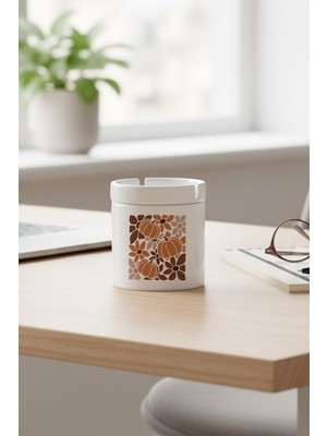 Özgürce Seramik Küllük, Çiçek ve Bal Kabağı Desenli, Modern ve Şık Tasarım