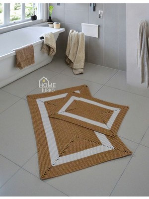PremiumPort Çift Taraflı Jüt Banyo Paspası Seti, Kaymaz, El Dokuması, Şık Tasarım