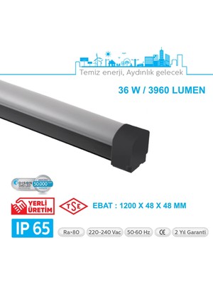 Teletek LED Etanj Aydınlatma 36W - Otopark, Depo ve Garaj Tipi - Su Geçirmez Tavan Lambası