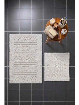 PremiumPort Yumuşak Dokulu Pamuk Banyo Paspas Seti 2'li, Krem, 60X100 ve 50X60CM