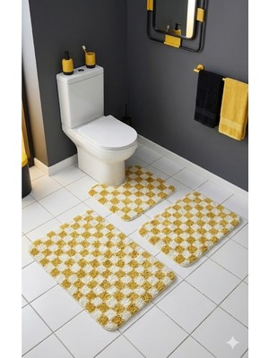 PremiumPort Lateks Kaymaz Tabanlı 3'lü Banyo Paspası Seti 60X100 ve 60X50 cm