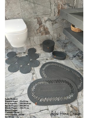 PremiumPort Doğal Jüt Banyo Takımı ve Paspas Seti, Makyaj ve Deterjan Sepeti