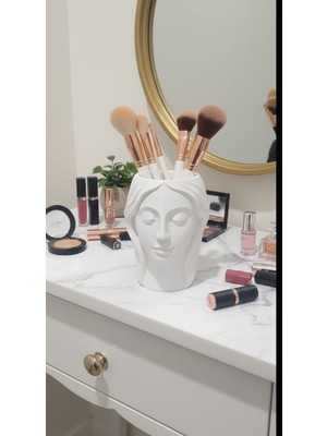 Özgürce 3D Kadın Kafası Makyaj Fırça Kalemlik Saksı Aksesuar 12CM
