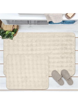 PremiumPort Yumuşak Banyo Paspası Takımı, Beyaz, 60X100 cm ve 50X60 cm