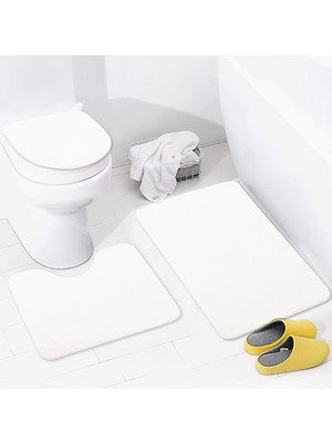 PremiumPort Düz Krem 3'lü Banyo Paspası ve Klozet Takımı Seti, Kaymaz Özellikli