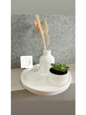 Özgürce Iskandinav Tarz Yuvarlak Beton Vazo ve Mumluk Seti, Dekoratif Ürün