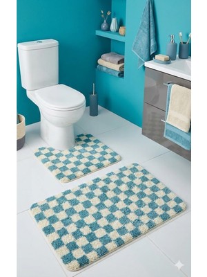 PremiumPort Dama Desenli Lateks Kaymaz Taban Çiftli Banyo Paspası 60X100 ve 60X50
