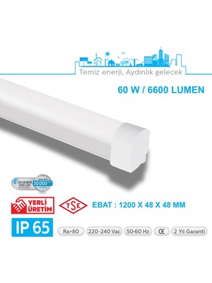 Teletek LED Etanj Aydınlatma 60W - Otopark, Depo ve Garaj Tipi - Su Geçirmez Tavan Lambası