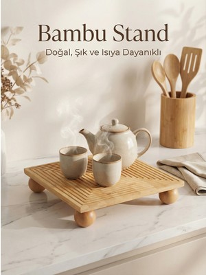 Özgürce Bambu Dekoratif Top Ayaklı Sunum Tabağı, Servis Tabağı (28X28 Cm)