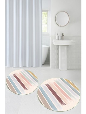 PremiumPort Yıkanabilir, Baskılı, Kaymaz Taban, Yuvarlak Banyo Paspası, 2’li Set