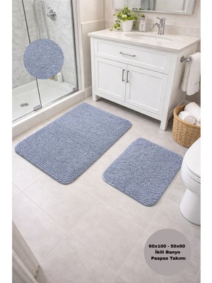 PremiumPort Yumuşak Dokulu Gri Pamuklu Kaymaz Taban Modern Banyo Paspası