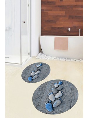 PremiumPort 3D Dijital Kaymaz Yuvarlak Banyo Paspası ve Klozet Takımı Seti