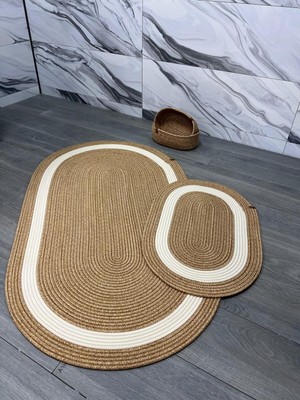 PremiumPort Doğal Hasır Jüt Banyo Takımı 4’lü Set, Paspas ve Sepetler