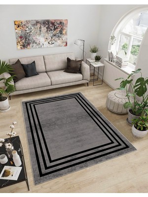 PremiumPort Gri Dijital Baskılı Kaymaz Tabanlı Dekoratif Halı 80X200, Şık ve Konforlu