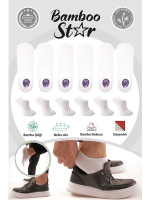 Bamboo Star Bambu Erkek Sneaker Beyaz Çorap Dikişsiz Görünmez Bilekte Görünmez Spor Çorap Premium 6'lı Paket
