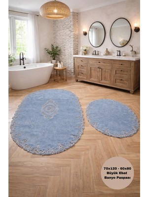 PremiumPort Lavensa Gri Fransız Dantelli Lüks Banyo Paspası 2'li Set, Kaymaz ve Yumuşak