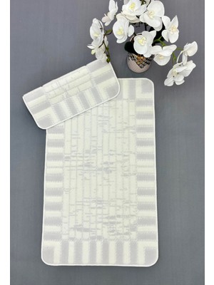 PremiumPort Modern Dokulu Kaydırmaz Banyo Halısı Seti 60X100 ve 50X60, %100 Polyester