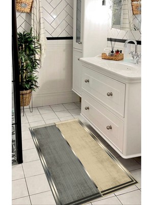 PremiumPort Lacivert Bambu ve Pamuk Dokuma Banyo Halısı, 70X120 cm
