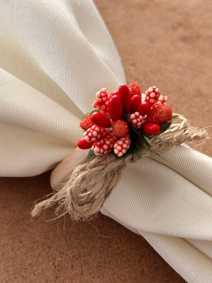 Özgürce 6’lı Rustik Kırmızı Çıtırlı Peçete Halkası Seti, Ahşap Sofra Aksesuar