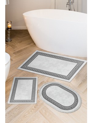 PremiumPort Modern 3'lü Banyo Takımı, Keçe Kaymaz Taban, Oval Tasarım, Antrasit
