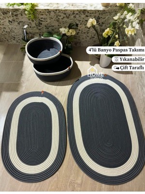 PremiumPort 4'lü Takım Jüt ve Hasır Banyo Paspası Seti, Banyo Sepeti ile Şık Görünüm