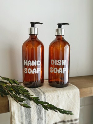 Özgürce 2'li Amber Cam Sıvı Sabun Bulaşık Deterjanı Şişesi 500ML Dekoratif