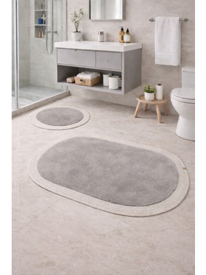 PremiumPort Gri Hasır Kenar Jüt Banyo Klozet Takımı, Şık ve Dayanıklı Tasarım