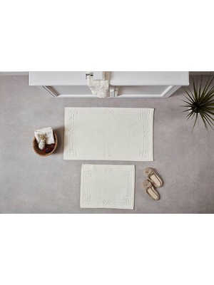 PremiumPort Yumuşak Pamuklu Banyo Paspası Seti, Krem Renk, 60X100 cm ve 50X60 cm