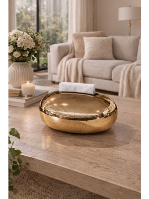 Özgürce Parlak Gold Bronz Dekoratif Peçetelik, Modern Masa Aksesuarı