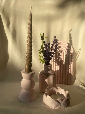 Özgürce Dekoratif Oval Tepsi ve Mumluk Seti, Şamdan, Vazo, 4'lü Şık Tasarım