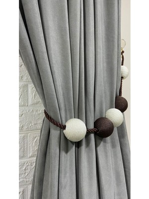 Özgürce Şık Fon Perde 5 Top Kolbağı Kahverengi-Krem 1 Adet