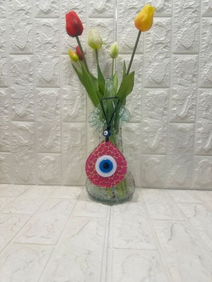 Özgürce El Işçiliği Nazar Boncuklu Füzyon Cam Duvar Süsü 11X12 cm