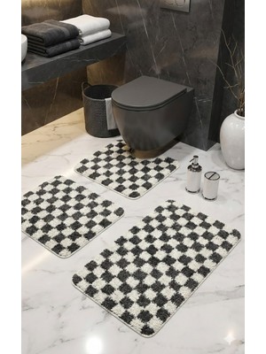 PremiumPort Kaymaz Lateks Banyo Paspası 3'lü Set, Makinede Yıkanabilir, 60X100 ve 60X50 cm