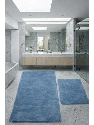 PremiumPort Turkuaz Büyük Boy Banyo Halısı ve Paspası Seti, Kaymaz ve Şık Tasarım