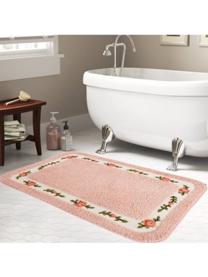 PremiumPort Yıkanabilir Gül Desenli Banyo Paspası 70X120, Yumuşak ve Şık Tasarım