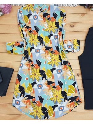 Moda Morfo Çiçek Desen Tunik -Sarı