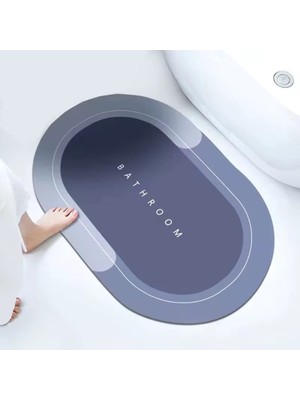 Handanca Süper Su Emici Diatom Bathroom Mavi Desenli Abdest Paspası Diatom Paspas
