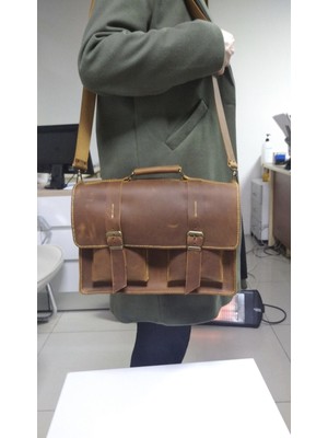 Nyc Giyim Tekstil Hakiki Dana Derisi El Dikişli Deri Evrak Çantası, Omuz Askılı, Çok Gözlü, 35X26X9 Cm, Laptop ve Tablet Için Ideal,siyah,kahve,taba Carzy Renk Seçenekleriyle,