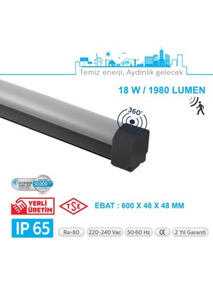 Teletek LED Etanj 18W Radar Hareket Sensörlü Aydınlatma - Otopark, Depo ve Garaj Tipi - Su Geçirmez Tavan Lambası