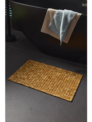 PremiumPort 50X80 cm Büyük Bambu Banyo Matı Kaymaz Doğal Ahşap Paspas