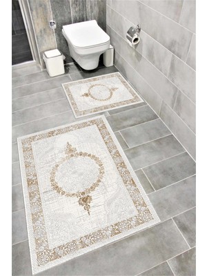 Özgürce Yumuşak Kaymaz Tabanlı Süngerli Dekoratif Banyo Paspası Takımı