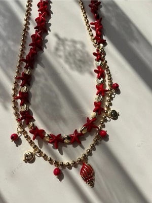 Nergis Collection Kırmızı Deniz Yıldızlı Çok Katlı Kolye – Altın Renk Yazlık Deniz Temalı Kolye
