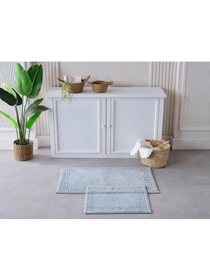 PremiumPort Yumuşak Pamuklu Banyo Paspası Çift Seti, Gri, 60X100 cm ve 50X60 cm