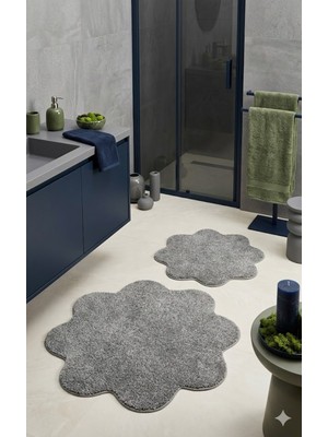 PremiumPort Papatya Desenli 2'li Banyo Paspası Seti, Kaymaz Taban, Yıkanabilir
