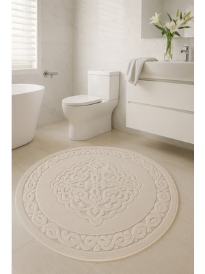 Handanca Pamuk Dokuma Su Emici Banyo Paspası, Banyo Halısı Ekru Renk 100*100