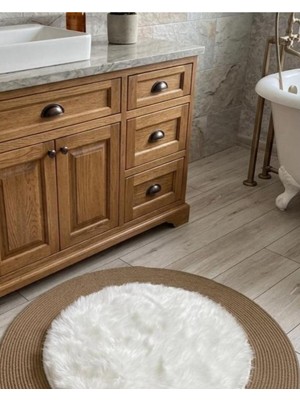 PremiumPort Yumuşak ve Şık Yuvarlak Banyo Paspası, 75X75CM, Doğal Hasır Tasarım